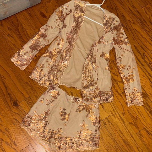 Trendy boutique Pants - Trendy Boutique Beige and Brown Embroidered blazer and short set